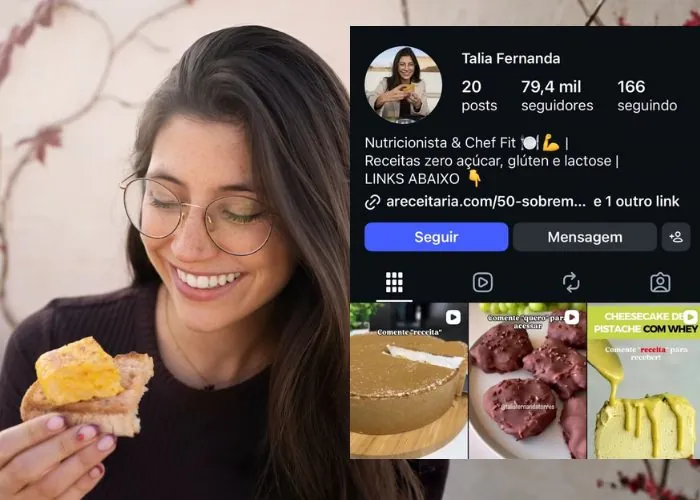 Chef Talía Fernanda Torres e seu perfil no Instagram com 79,4 mil seguidores