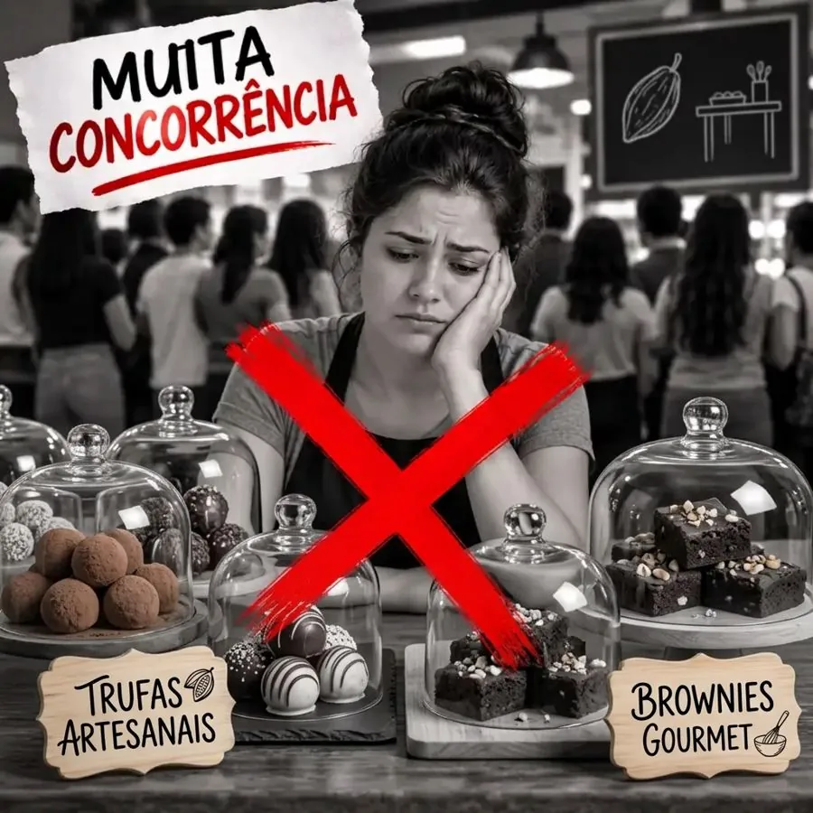 Confeiteira desanimada diante de muita concorrência de trufas e brownies