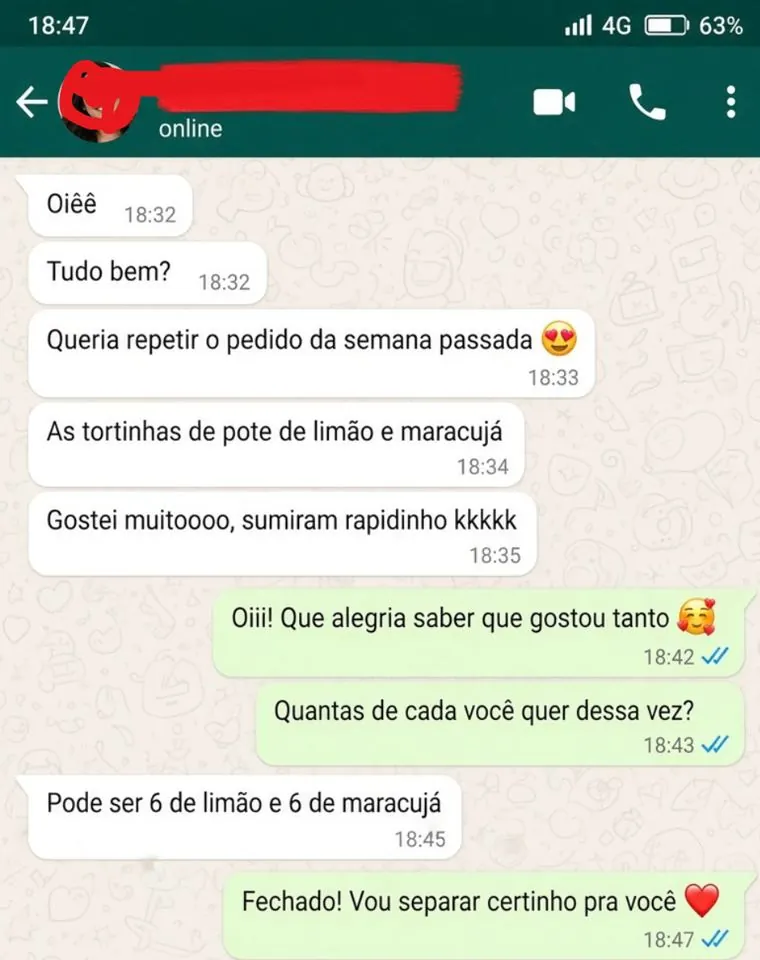 Conversa de WhatsApp: cliente repete o pedido de limão e maracujá da semana anterior